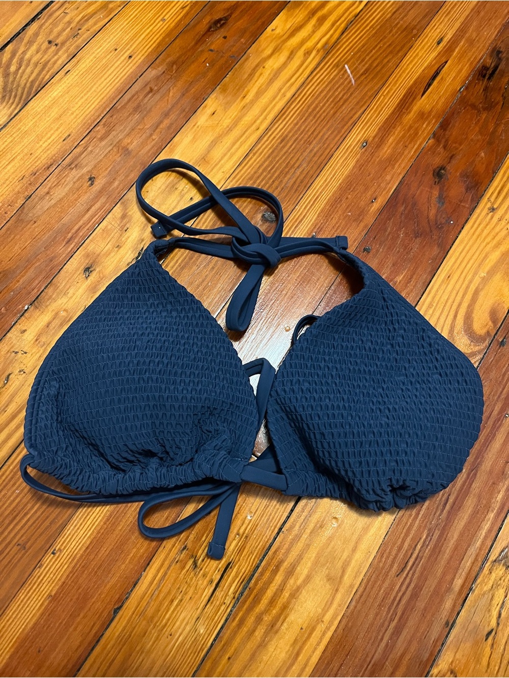Hollister Navy Textured Triangle Bikini Top